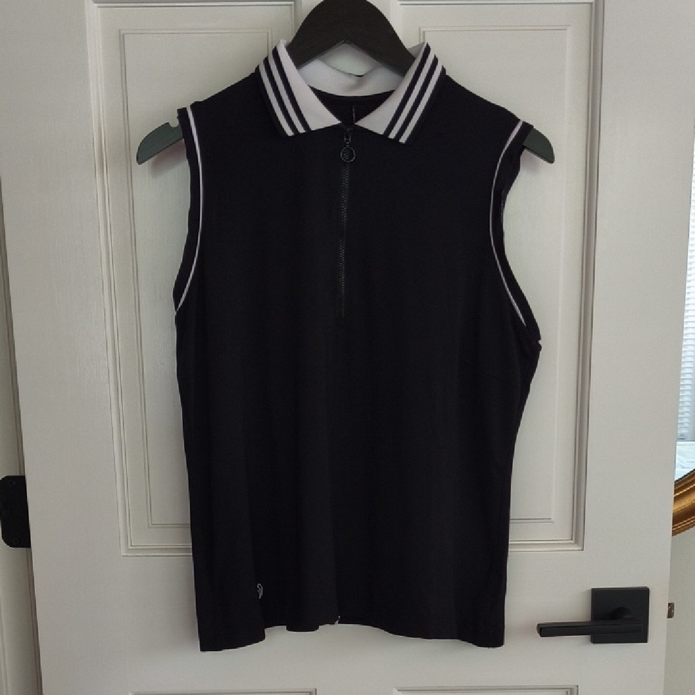 GGblue Luxe Sport Black Sleeveless Polo Shirt, Size Large